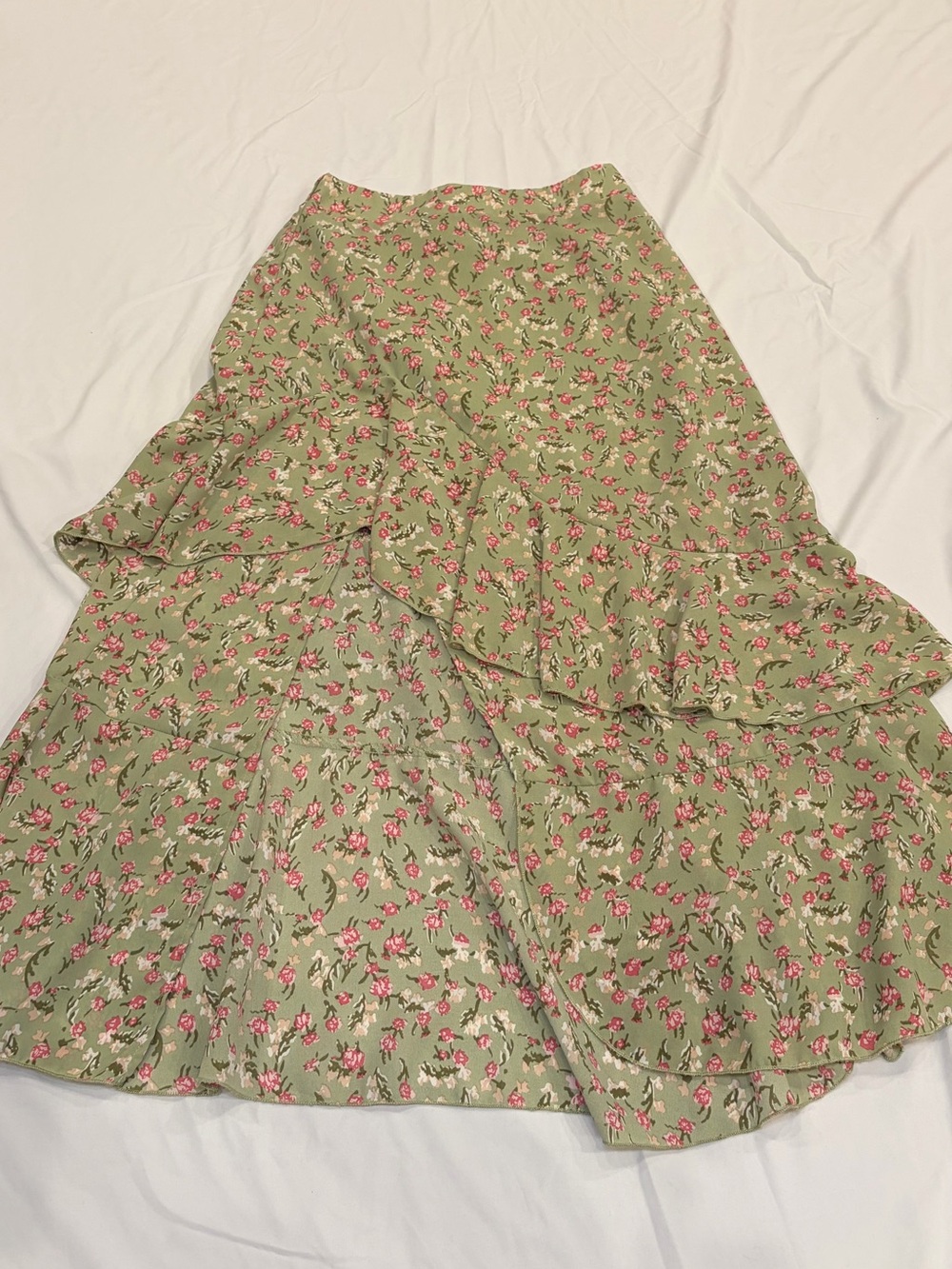 Sage Green Floral Ruffle Skirt Women’s Small